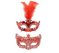 EURDFHY Feather Mask Feather Mask 2PCS Halloween Couple Plating Half Face Masquerade Sexy Set For Party, Mardi Gras for women(Red)