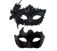 EURDFHY Feather Mask Feather Masks 2PCS Couple Painted Masquerade Flower Party Half Face Cover Wedding Carnival Performance Costume Prom for women(Black)