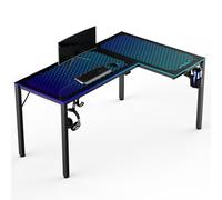 EUREKA ERGONOMIC Gaming Desk with Music Sensing RGB LED Lights,152×102cm L Shaped Reversible Gaming Corner Desk,Home Office Computer Studio Table Gifts w Cup Headset Socket Holder, APP Control