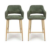eureka green fabric bar chairs with oak legs in pair