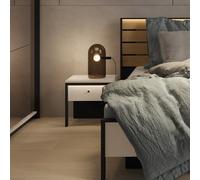 eureka wooden bedside cabinet with 1 drawer in beige and led