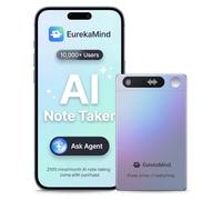 EurekaMind AI Voice Recorder with Transcription & Summary, Speaker ID, Noise Reduction, 64GB Memory, 138 Languages, App Control, for Meetings, Calls, Lectures, Interviews