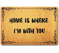 Eureya Entrance Door Mats Home is Where I'm with You Funny Welcome Mat for Entrance Way Outdoor/Indoor Bathroom/Kitchen Anti-Slip Rubber Rugs 23.6X15.7in