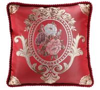 EURhine Jacquard Vintage Throw Pillows Covers Floral Embroidered Cushion Cover for Sofa Home Decor Europe Retro Classic Pillowcase (Red, 48x48cm (Pillow Cover Only))