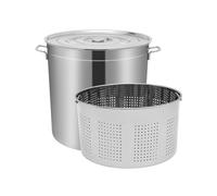 EurHomePlus 100L Stainless Steel Stockpot, Polished Finish, Cooking Pot with Lid and Basket, 50Qt/42.26Qt, Silver