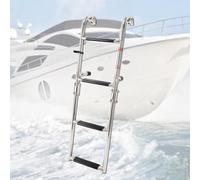 EurHomePlus 4 Steps Swimming Ladder Boat Folding Ladder Stainless Steel Folding Ship Deck Ladder with Marine Grade Stainless Steel Telescopic Four Step Fold Down Ladder