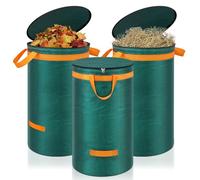 Eurhomewit 3 Pcs Green Garden Waste Bags 120L, Heavy Duty with Handles and Lid, Reusable for Garden Waste, Grass and Leaves