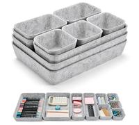 Eurhomewit 9 PCS Desk Drawer Organisers Set, Felt Storage Trays & Office Drawer Organiser Inserts for Desk, Makeup, Jewellery, Wardrobe - Grey