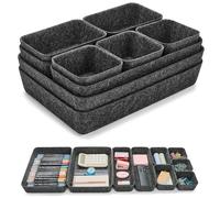 Eurhomewit 9 PCS Desk Drawer Organisers Set, Felt Storage Trays & Office Drawer Organiser Inserts for Desk, Makeup, Jewellery, Wardrobe - Dark Grey