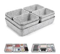 Eurhomewit Desk Drawer Organiser Trays, 14 Pcs Felt Drawer Organizers Makeup Storage Boxes, Drawer Tidy Organiser for Home Office Stationery Dresser - Grey