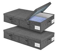 Eurhomewit Foldable Underbed Storage Boxes with Lids - 2 Pack Organiser with 4 Handles for Clothes/Blanket - Dark Grey