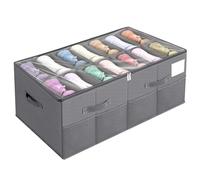 Eurhomewit Large Shoe Organizer for Closet, Large Shoe Box Storage Containers Fits 14 Pairs, Shoe Storage Bins with Clear Cover and Adjustable Dividers, Space Saving Shoes Holder, Stackable (Grey)