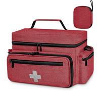 Eurhomewit Medical First Aid Bag - Empty Portable Emergency Bag with Adjustable Shoulder Strap, Nurse Doctor Bag for Home Visits, Healthcare, Travel & Medicine Storage (Red)