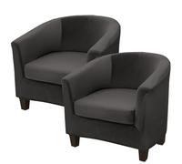 EURHOWING 2 Pieces Tub Chair Covers, Upgraded 2-in-1 Design Stretch Velvet Armchair Sofa Slipcover with Cushion Cover, Non-Slip Sofa and Couch Covers for Club Bucket Chairs