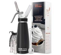 EurKitchen Professional Whipped Cream Dispenser w/Leak-Free Reinforced Aluminum Threads for Max Durability and Safety - 1-Pint Cream Whipper Matte Black, Brushed Aluminum
