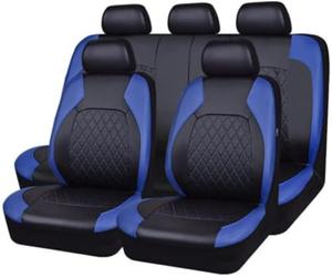 EURLA Leather Car Seat Covers for VW Tiguan 2016-2024, Blue, 5-Seater, All Weather, Heated Seat Compatible, Airbag Compatible, Easy to Install