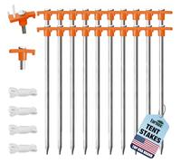 Eurmax 20 Pack Camping Tent Pegs Galvanised Rustproof Heavy Duty USA Tent Pegs with 4x10ft Ropes and 1 Orange Plug