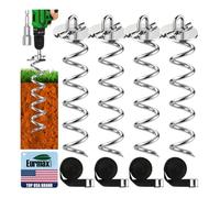 Eurmax Trampoline Stakes Heavy Duty Trampoline Parts Corkscrew Shape Steel Stakes Anchor Kit for Trampoline -Silver(4)