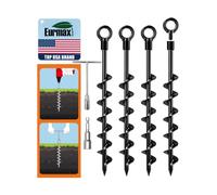 Eurmax USA 4-Pack Screw in Ground Anchors,Detachable Spiral Tent Stakes,Heavy Duty Rust Proof Metal Trampoline Anchors with Drill Bit Adapter&T-Handle Tool for Canopy,Tent,Trampoline,Swing Set(Black)