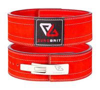 Euro Brit Powerlifting Belt for Weight Lifting, Adjustable Lever Buckle Genuine Leather Belt For Men And Women Gym Weight Lifting Belt 4" Wide 10mm Thick, Power Lifting, Deadlift (Small, Red)