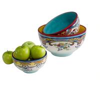 Euro Ceramica Inc. YA-ZB-1006 Zanzibar-3pcs Mixing Bowl, Earthenware, Floral