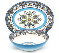 Euro Ceramica Inc. YS-ZB-1021-DS Zanzibar Oval Platter and Serving Bowl, Ceramic, Multicolor