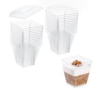 EURO CLASSIC Plastic Mini Dessert Cups with Lids - Reusable 24 Pack, 2oz or 4oz, Small Fruit Cups Appetizer Serving Bowls for Pudding Trifles (120ml)