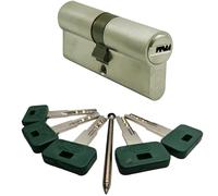 Euro Cylinder 80mm Lock Door Barrel Lock Made of Solid Brass, Chrome Matt Finish Security Cylinders with Five Keys (40mm/40mm)
