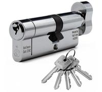 Euro Cylinder Door Lock Thumb Turn Chrome - BSI TS007 Sold Secure Gold Anti-Snap - Includes 5 Keys 50T/50