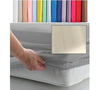 EURO DOUBLE SIZE FITTED SHEET 55" x 78" - CONTINENTAL 300 Thread Count Percale Material - Hand Made to Order - 10" (26cm) (Satin Stripe Cream)