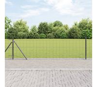 Euro Fence with 13 Flanged Posts 0.6x50 m Galvanised Steel Berkfield Home Silver One Size