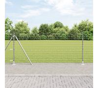 Euro Fence with 13 Flanged Posts 1x25 m Galvanised Steel Berkfield Home Silver One Size