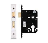 Euro Profile Sashlock 76mm Case, 57mm Backset, Door Lock in Satin Stainless Steel