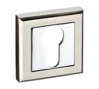 Euro Profile Square Escutcheon - Modern Keyhole Cover Plate for Euro Cylinder Locks - Sl oncealed Fixing Design by Kooples Hardware (Polished Chrome/Satin Nickle)