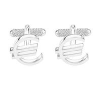 Euro Sign Cufflinks for Men - Onyx Art CK111 Silver-Tone € Currency Symbol Cuff Links, Finance Gift for Bankers, Accountants and Business Professionals