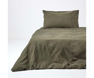 (Euro Size - 150 x 200 cm, Khaki Green) Soft Linen Plain Duvet Cover with Pillowcase