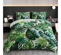 Euro Size 60x79 inch Duvet Cover 3 Pieces Tropical Monstera Pattern Bedding Sets with Zipper Closure, Soft and skin-friendly Brushed Microfiber Green Quilt Cover with 2 Pillowcases