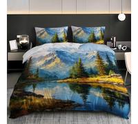 Euro Size Bedding Set 60x79 inch jungle And Landscape Reflections Duvet Cover Fade-Resistant Microfiber Bedding Set Blue 3 Pieces for Children Teens Ultra Soft Non Iron Quilt Cover