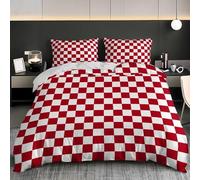 Euro Size Duvet Cover Set 150x200 cm Microfibre, Zip Closure Red And White