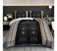 Euro Size Duvet Cover Sets 60x79 inch - Soft & Breathable Brushed Microfibre Black Gothic Gate Duvet Cover for Kids Teens - Zipper Quilt Cover Set, Easy Care Retro Architecture Bedding Set