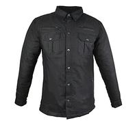 EURO STARS Men's Lumberjack Kev Shirt with Protectors, Tear-Resistant, Windproof, Water-Repellent, Motorcycle Flannel Lumber Jacket, Biker Shirt, Motorcycle Black Shirt (Black, XL)