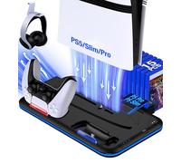 EUROA PS5/Slim/Pro Stand and Cooling Station with Controller Charging Station for PlayStation 5 Slim/Pro Console, PS5 Controller Charger, Cooling Stand, LED Light, Headset Holder for PS5 Accessories