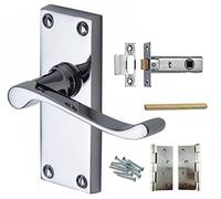 EUROART 1 Set of Victorian Scroll Latch Door Handles 114x40mm in Polished Chrome with Hinge & Latche Pack
