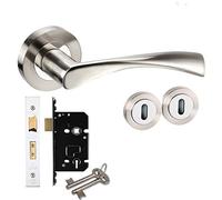 EUROART Astrid/Twirl Internal Door Handles Lever On Rose - Dual Finish Polished Steel/Satin Steel, Latch, Bathroom & Key Lock Sets (Key Lock Set)