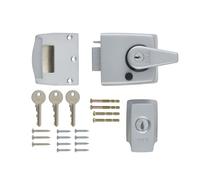 EuroArt British Standard High Security Nightlatch Door Lock 60mm Satin Chrome Body with Satin Cylinder Heavy Duty External Door Lock Boxed Packaging