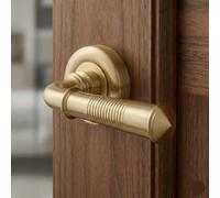 EUROART Caliber Luxury Interior Door Handle Set, Solid Metal, Contemporary Style, Residential and Commercial Use (Satin Brass)