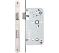 EuroArt DIN Bathroom Mortice Lock 78mm Centres with 55mm Backset Radius Faceplate in Satin Stainless Steel for WC and Privacy Doors Fixings Included