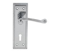 EUROART Georgian Lock Pack Door Handle 145 x 50mm with 64mm Sash Lock in Polish Chrome