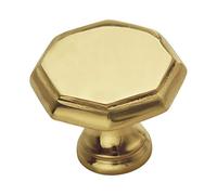 Euroart Heavy Solid Oct Knob Kitchen Cupboard Door Pull Handle in Polish Brass 36mm with Screw