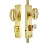 Oval KNOB Locking Door ESPAGNOLETTE/CREMONE BOLTUPTO 8.5'-Polished Brass. Euro Profile External Locking ESPAGNOLETTE CREMONE Bolt